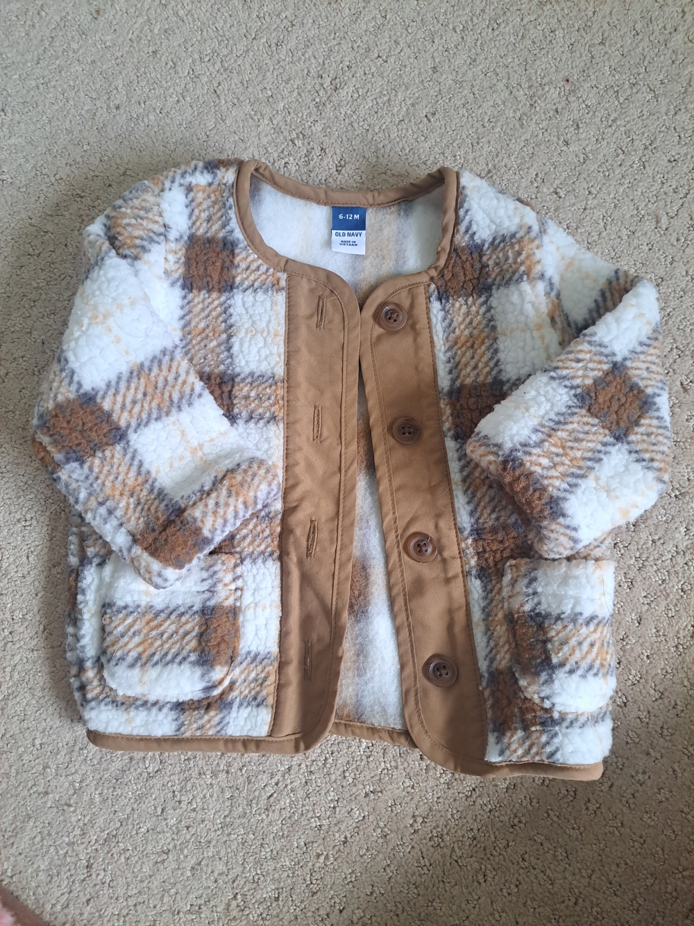Baby Old Navy Plush Plaid Jacket - White & Brown